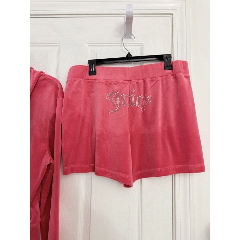 Juicy Couture Watermelon Pink Velour Tracksuit Hoodie and Shorts Set XL NWT - Picture 6 of 9